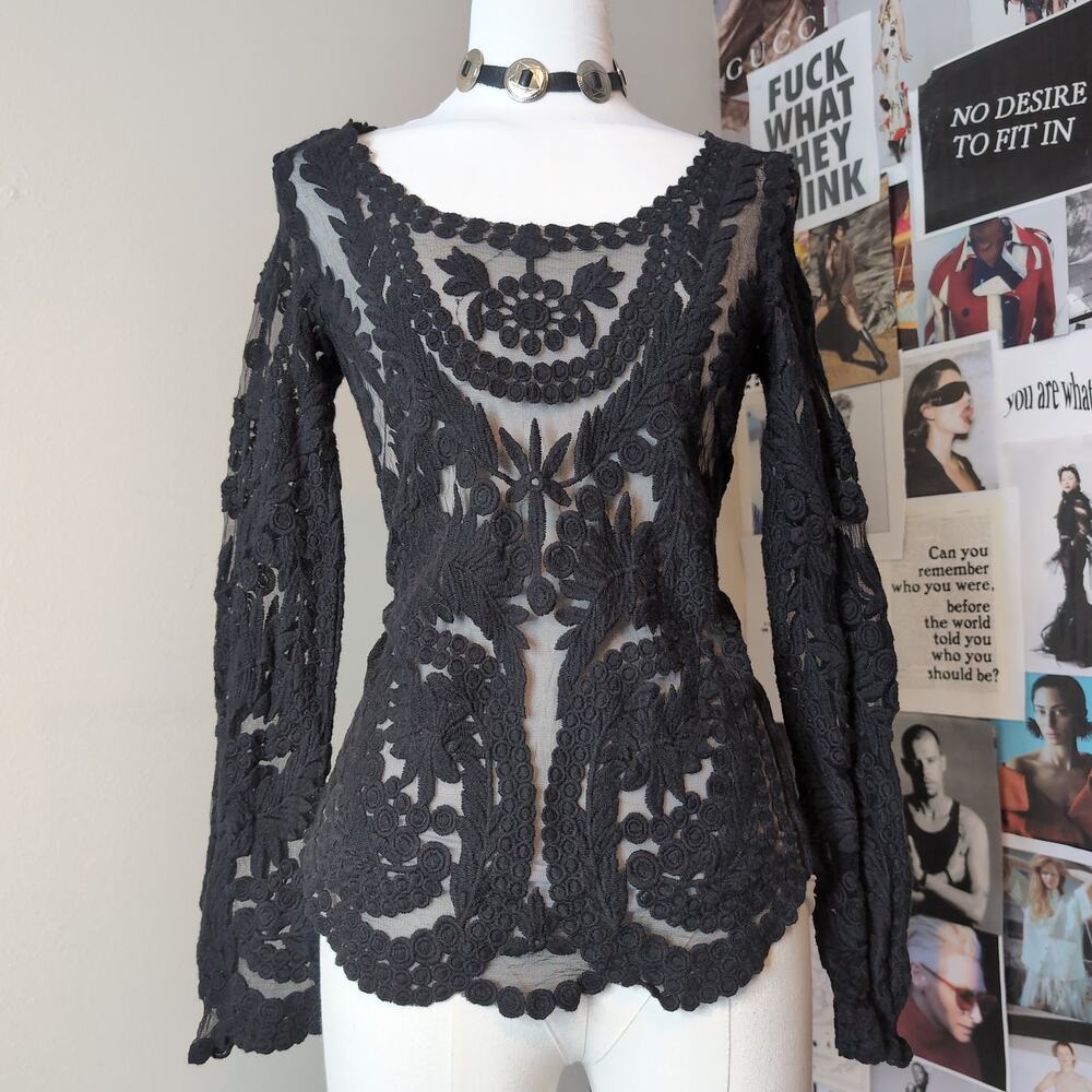 Black Sheer Lace Gothic Long Sleeve Top